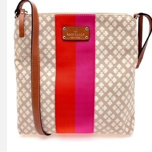 Kate Spade Classic Victoria Red & Pink stripe Signature Canvas Crossbody Handbag